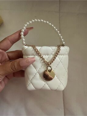 White quilted mini bag charm